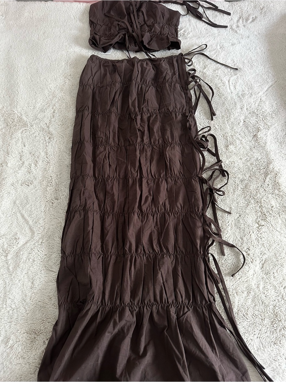 Women’s Brown Tie-Side Maxi Skirt set